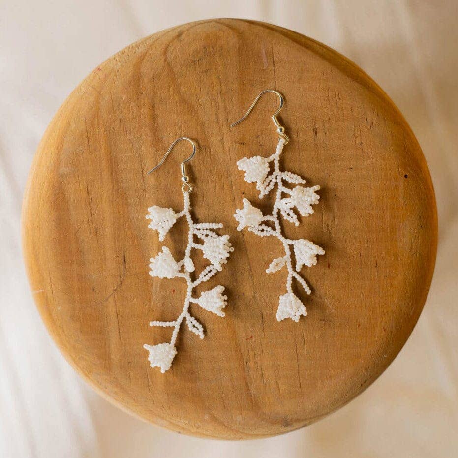 Angel’s Breath – Native White Beaded Earrings of Pure Grace