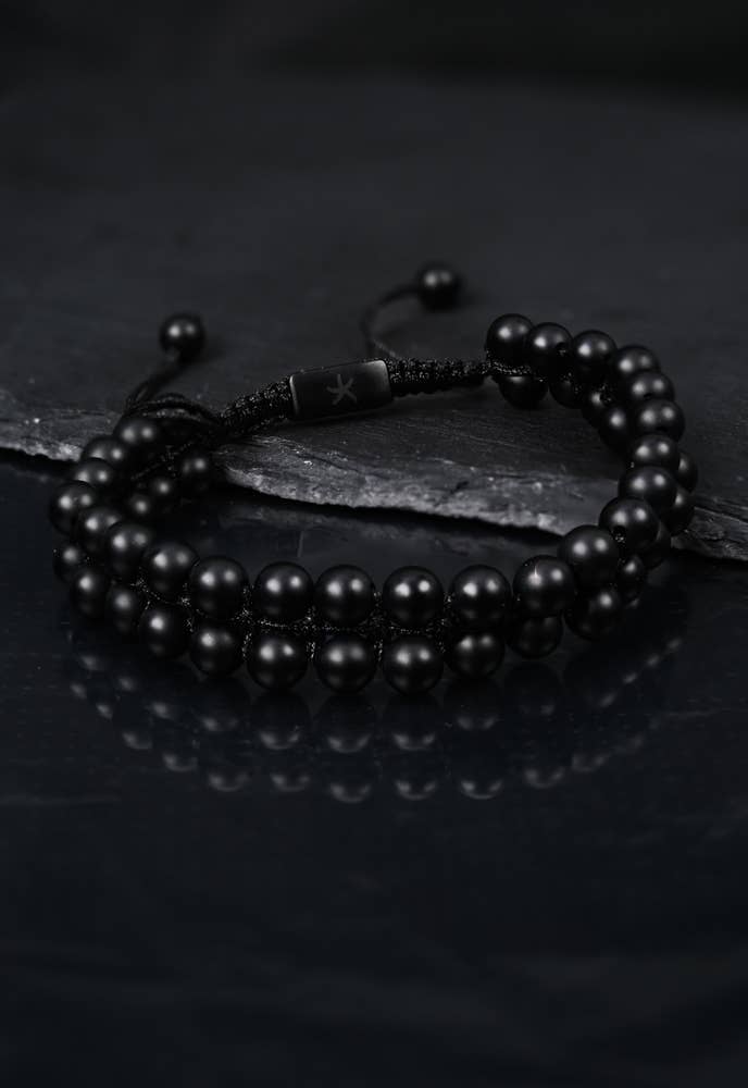 Helix Matte Black Agate Rope Beaded Bracelet