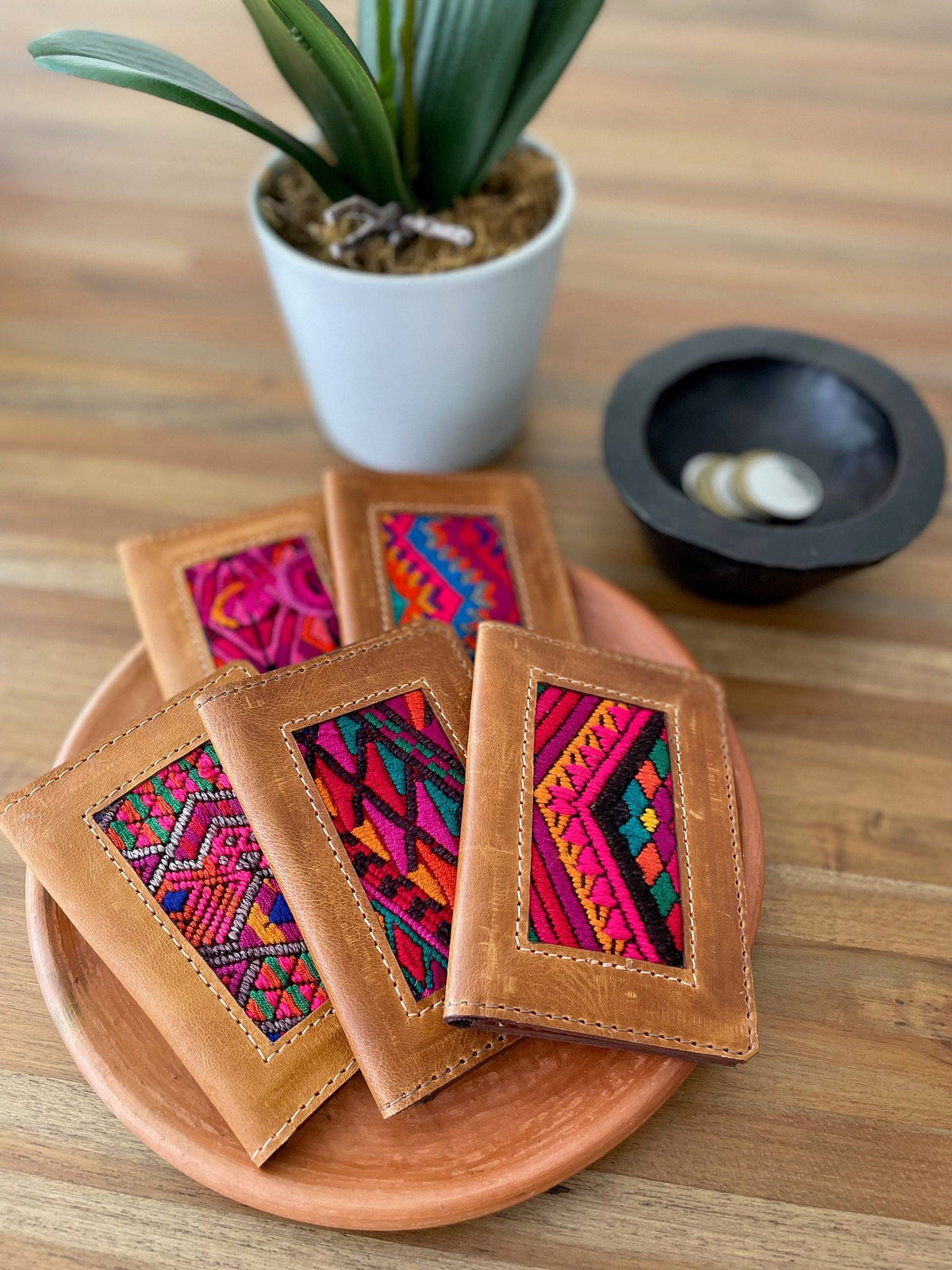 Leather/Huipil Card Holders