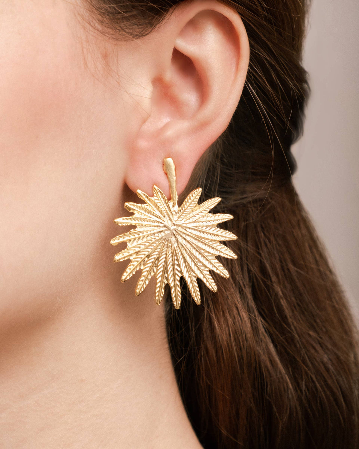 Gold Palm Leaf Drop Earrings