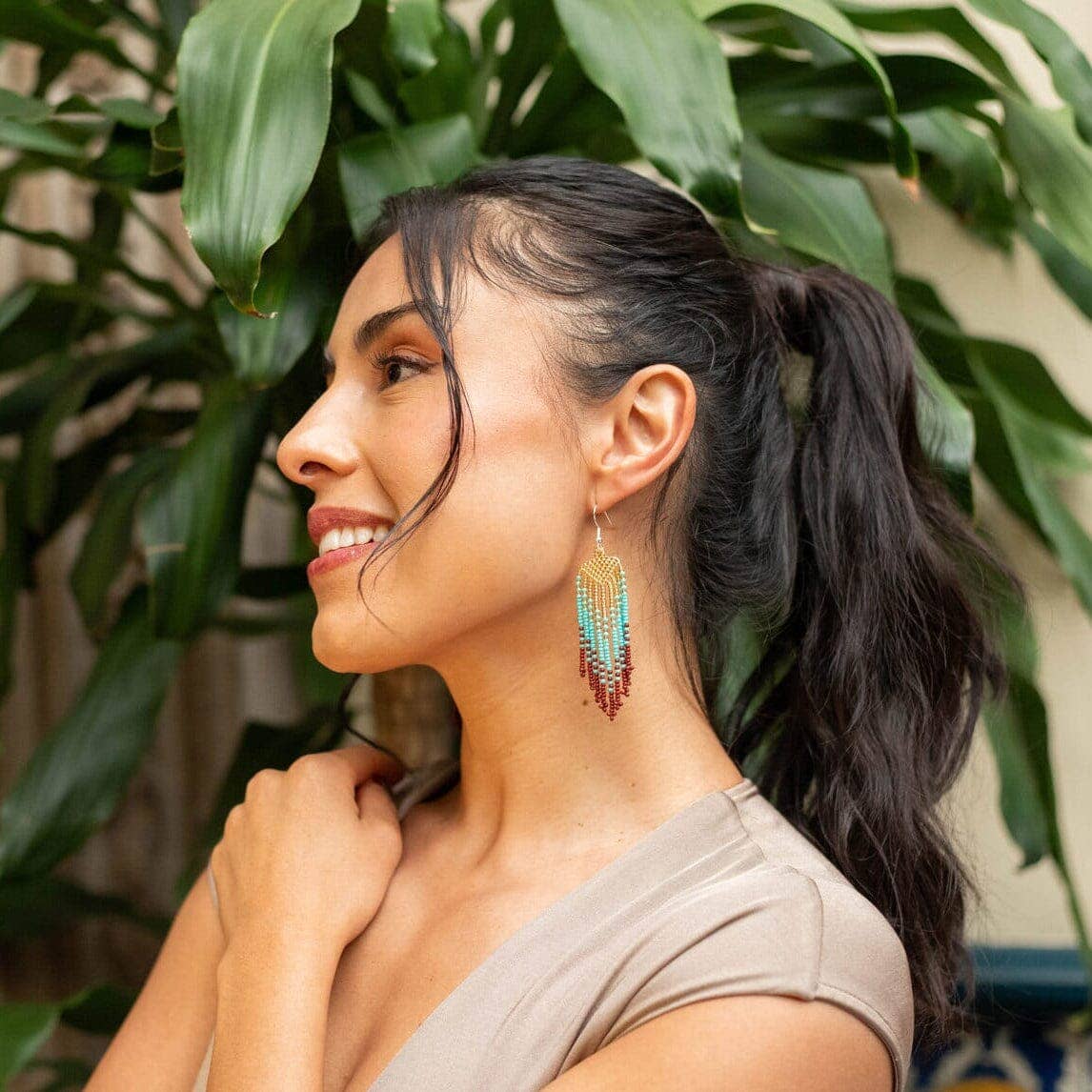 Jade Mist – Native Beaded Earrings in Earthy Jade Tones