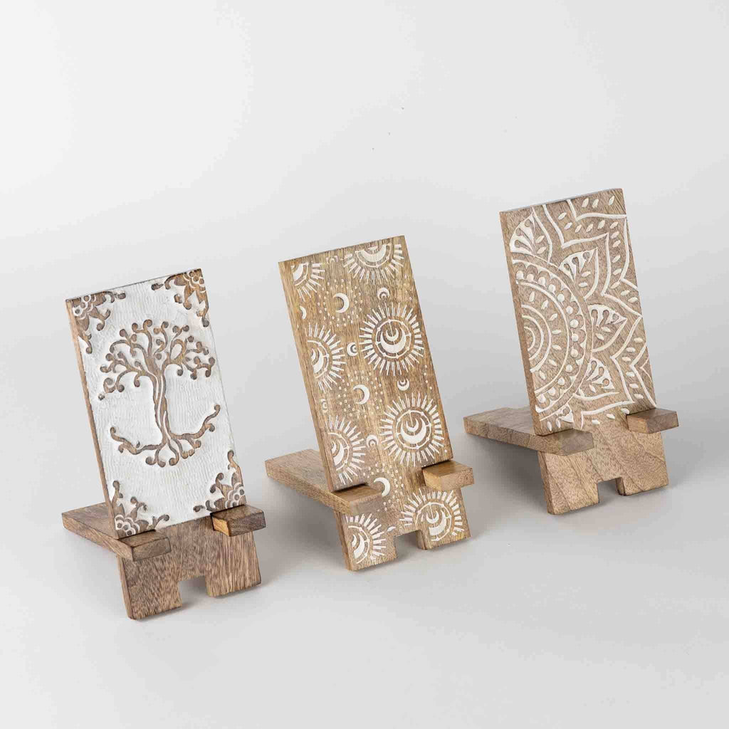 Vasai Mango Wood Phone Stand - Mandala *