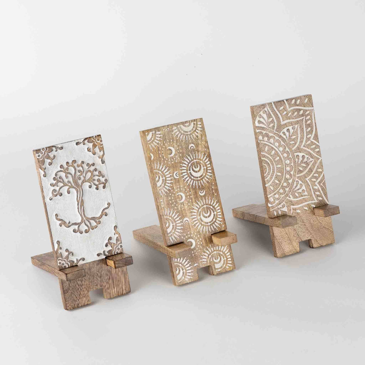 Vasai Mango Wood Phone Stand - Mandala *