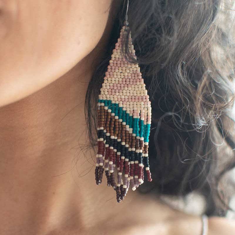 Beaded Fringe Earrings in Puesta del Sol