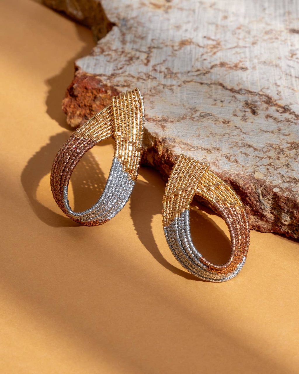 Handwoven Twisted Wire Loop Earrings (Rose Gold/Silver)