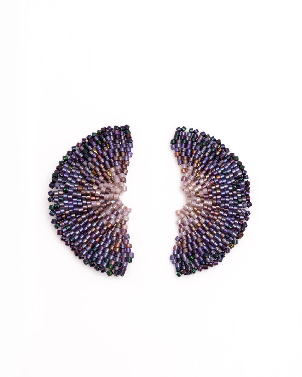 Beaded Handwoven Ginkgo Leaf Stud Earrings (Black)