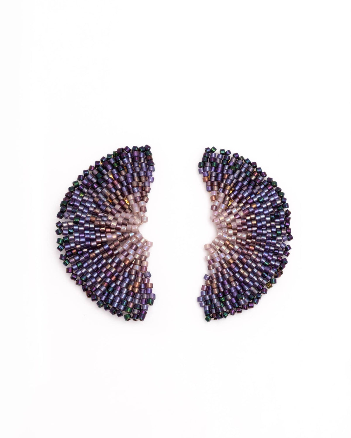 Beaded Handwoven Ginkgo Leaf Stud Earrings (Black)