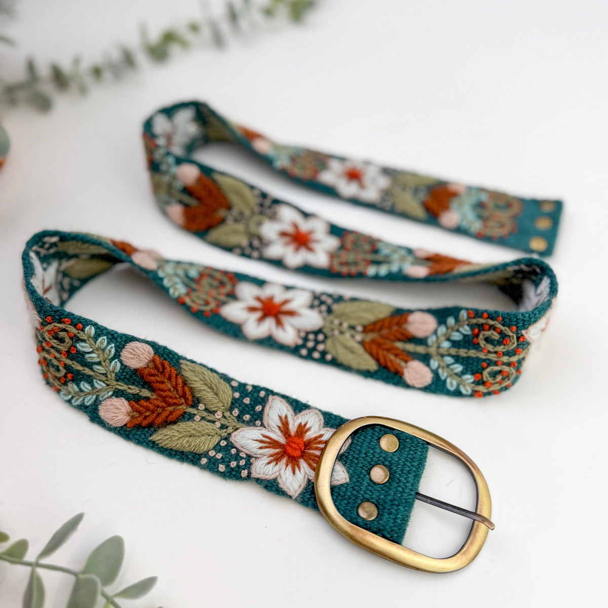 Cardamom Verde Hand Embroidered Belt