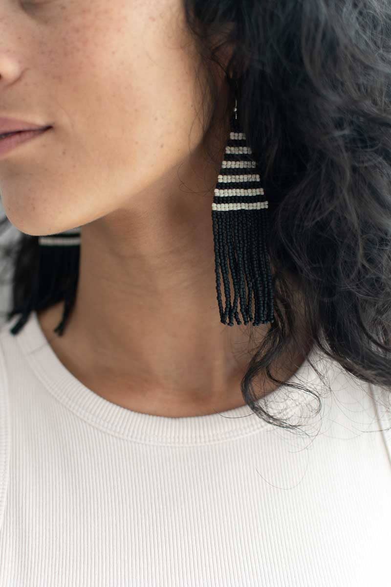 Beaded Fringe Earrings in Opuesta