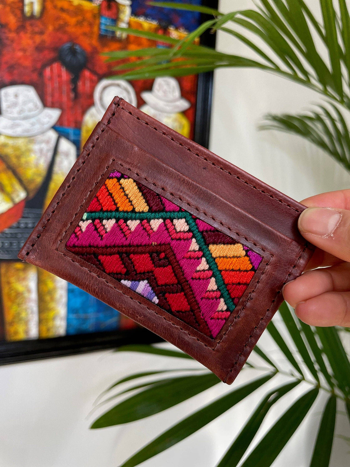 Leather/Huipil Card Holder
