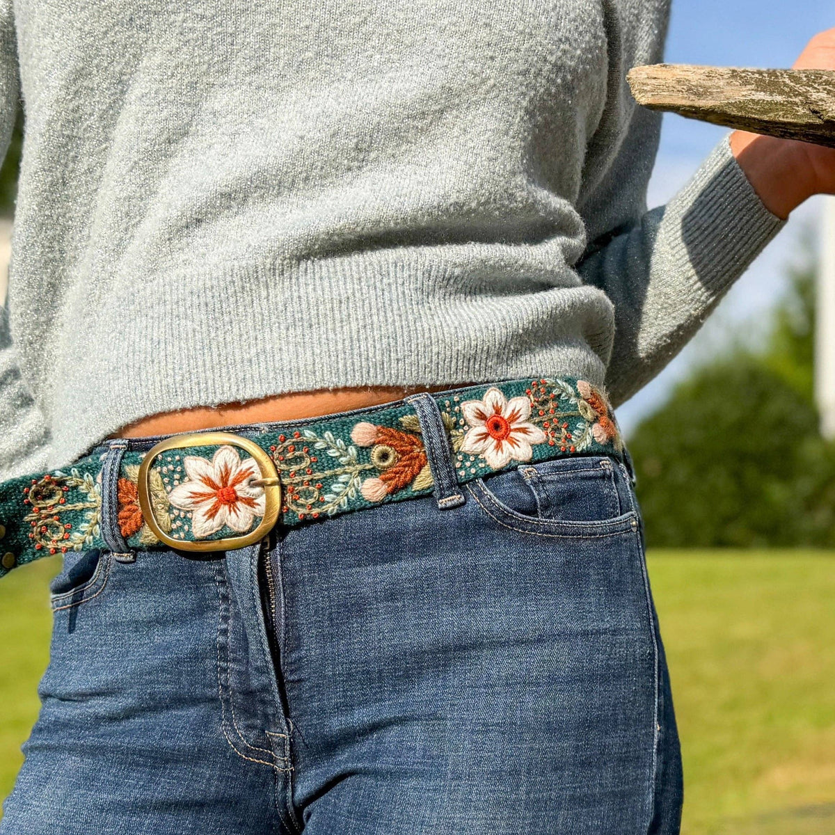 Cardamom Verde Hand Embroidered Belt