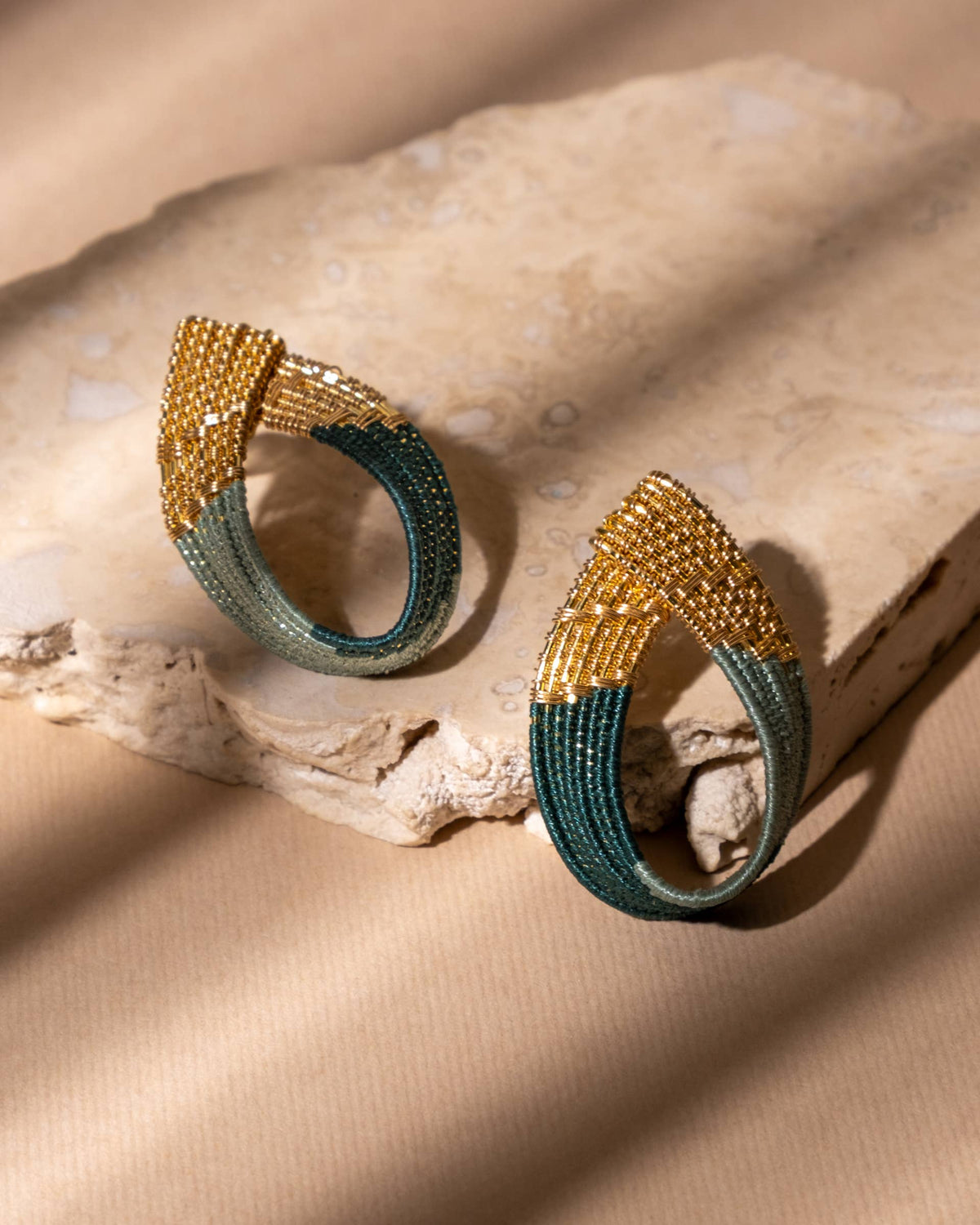 Handwoven Twisted Wire Loop Earrings (Forest/Mint)
