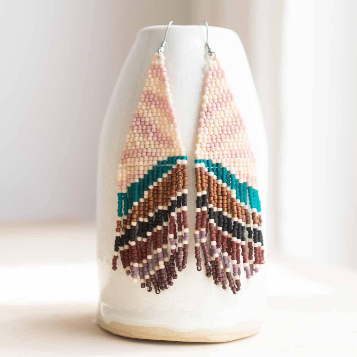 Beaded Fringe Earrings in Puesta del Sol