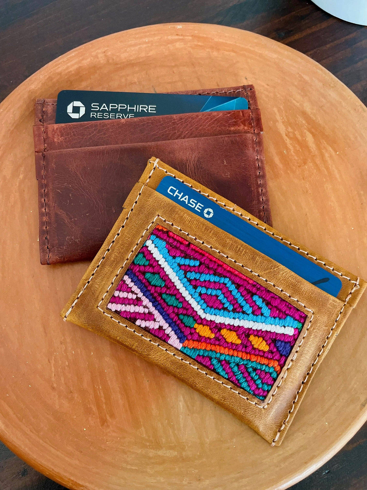 Leather/Huipil Card Holder