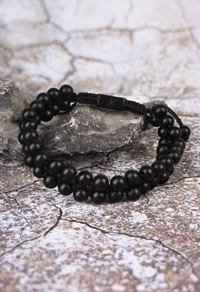 Helix Matte Black Agate Rope Beaded Bracelet