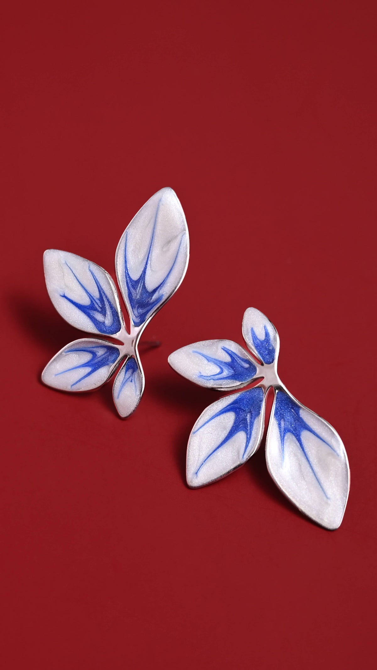 Flourish Blue & Silver Leaf Earrings