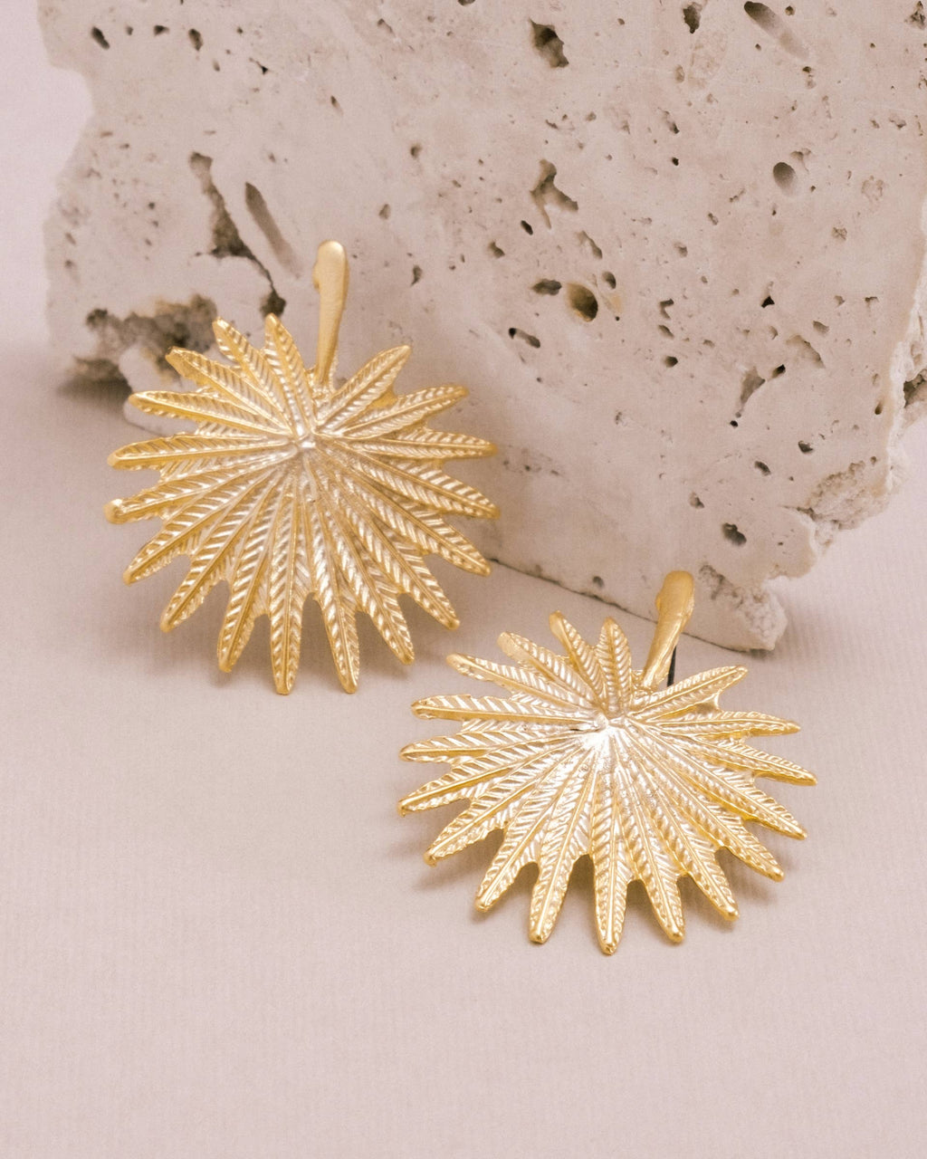 Gold Palm Leaf Drop Earrings