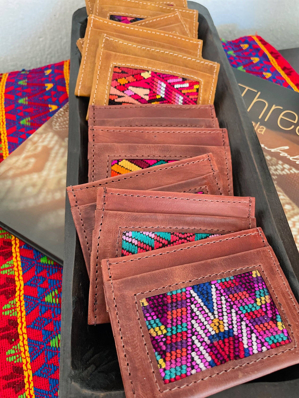 Leather/Huipil Card Holder