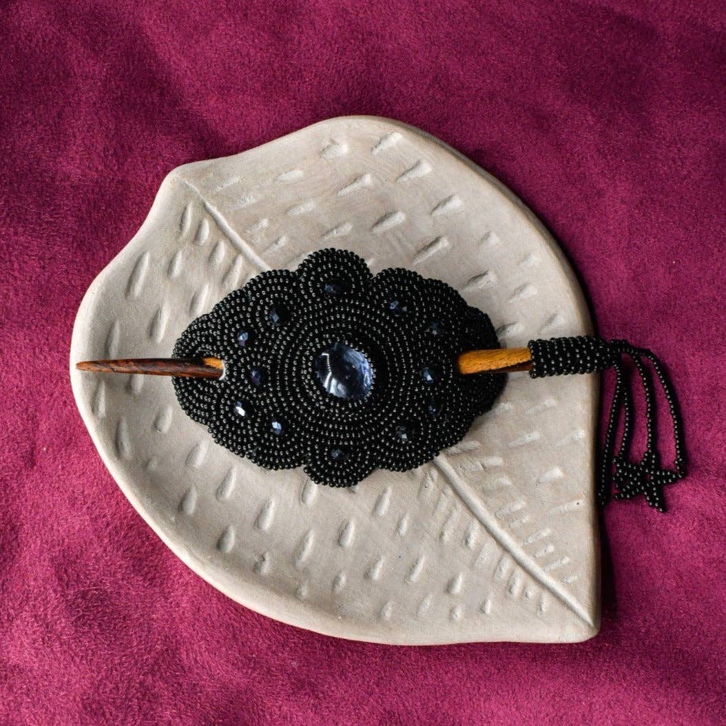 Black Beauty - Beaded Hair Barrette