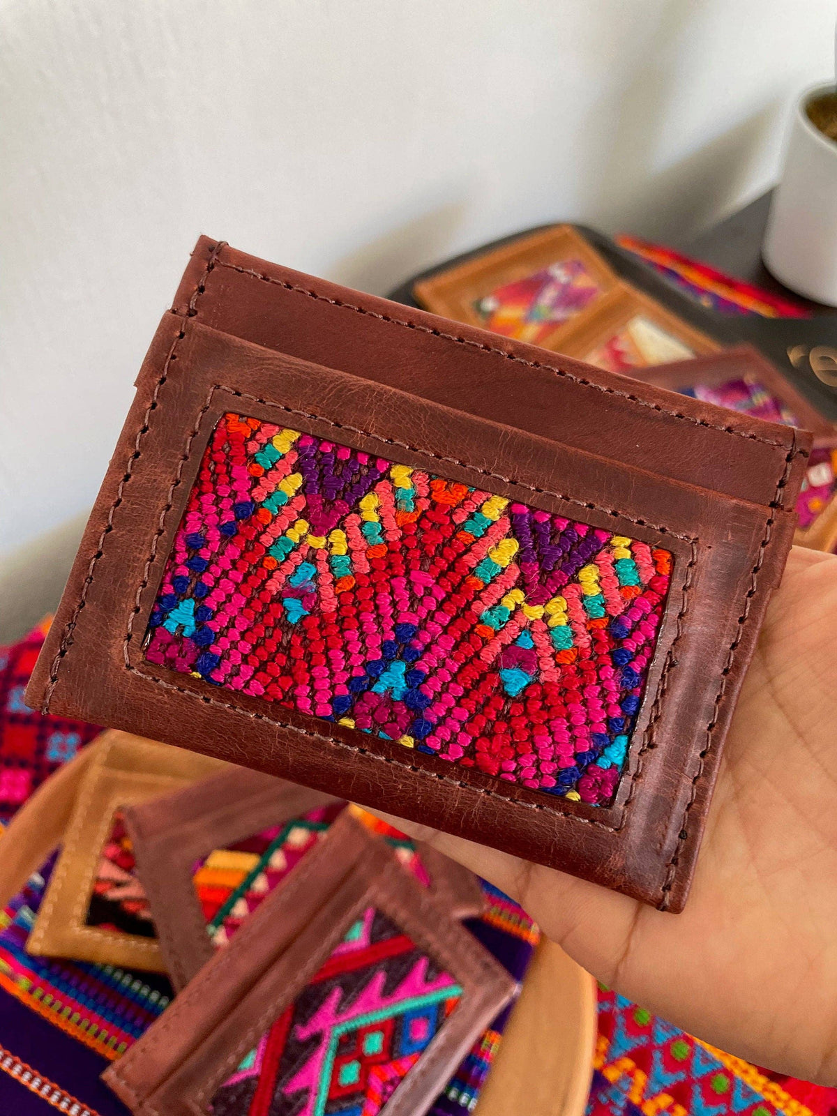 Leather/Huipil Card Holder