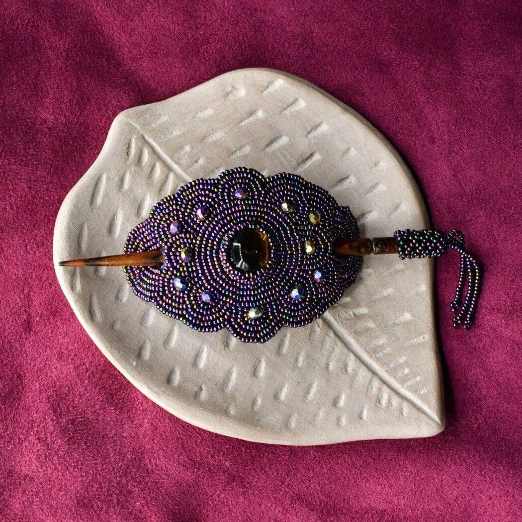 Holly Berry-Bead Hair Barrette Pple