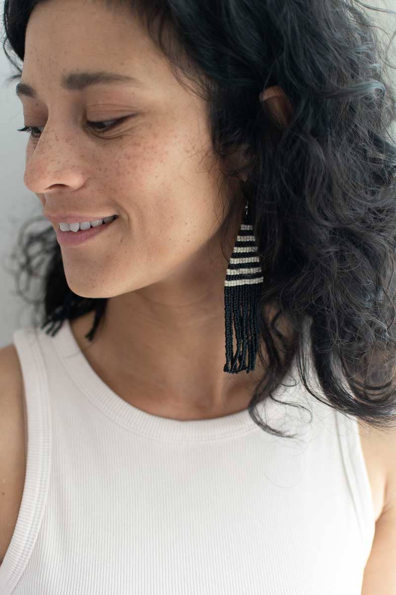 Beaded Fringe Earrings in Opuesta