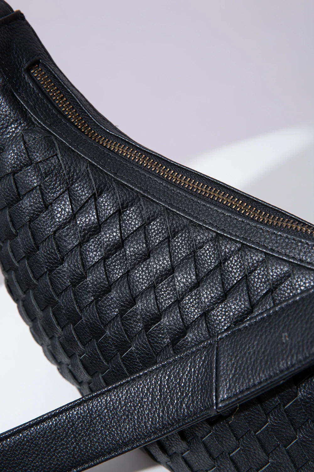 Crescent Sling, Woven Leather Noir