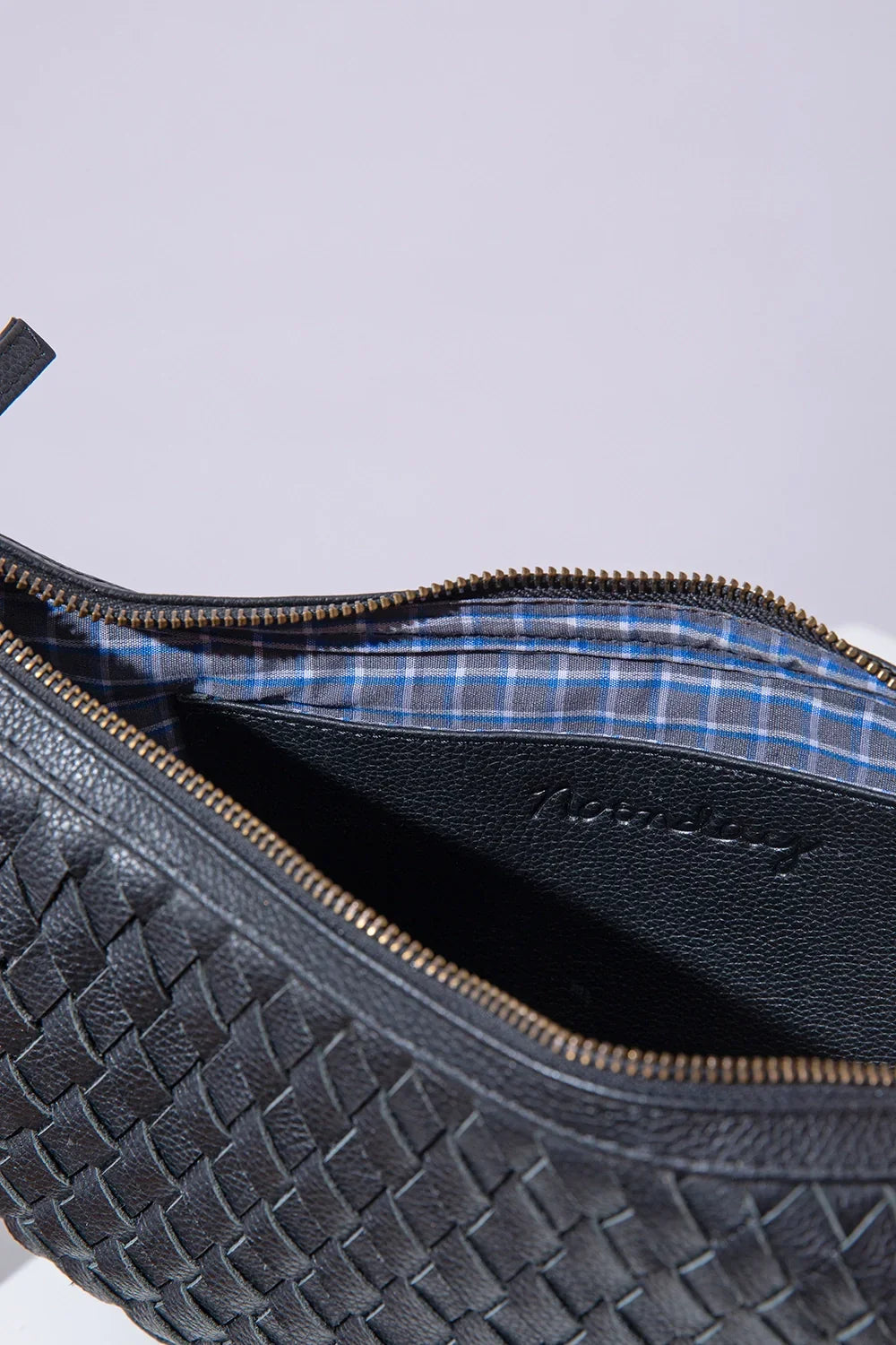 Crescent Sling, Woven Leather Noir