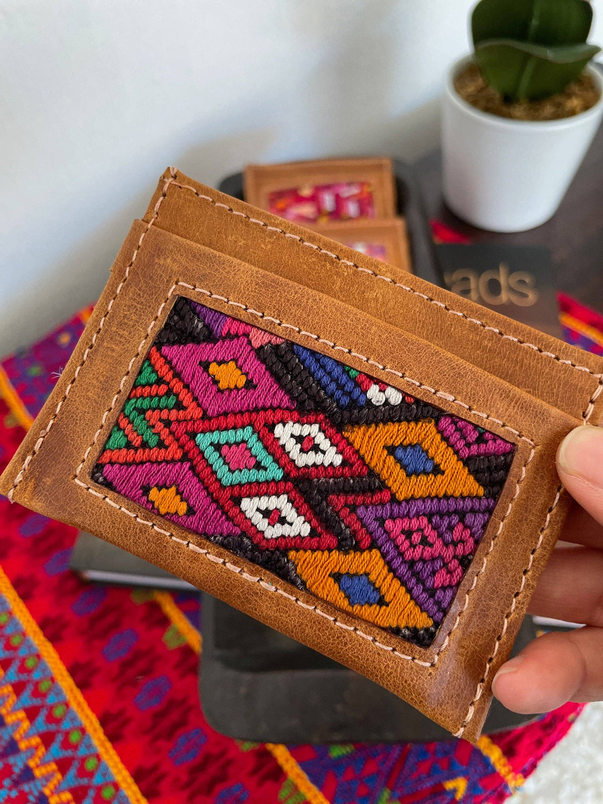 Leather/Huipil Card Holder