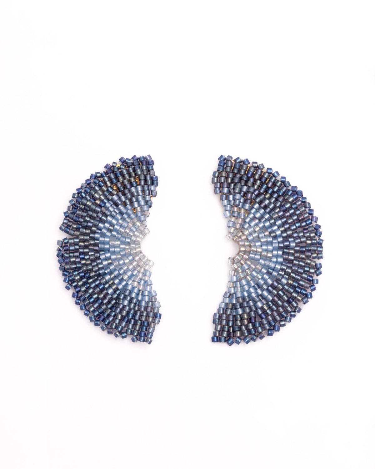 Beaded Handwoven Ginkgo Leaf Stud Earrings (Blue)