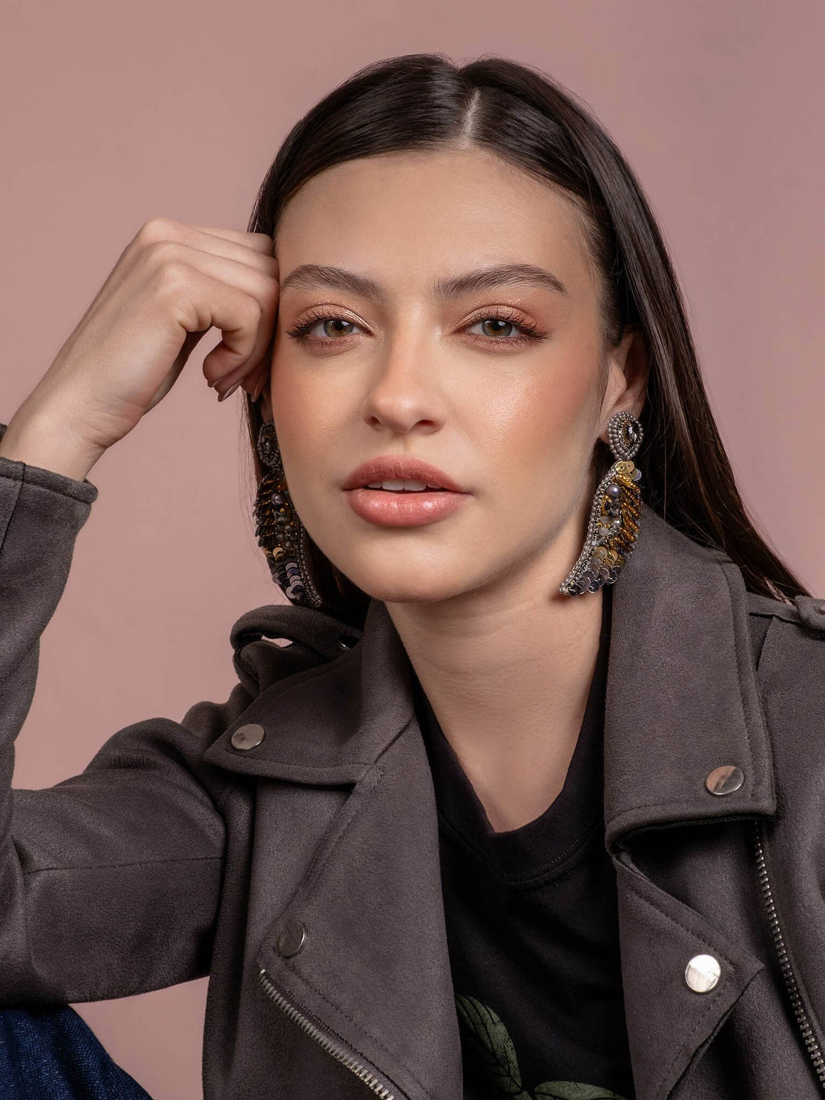 Embroidered Ala Drop Earrings (Sky Blue/Wine)