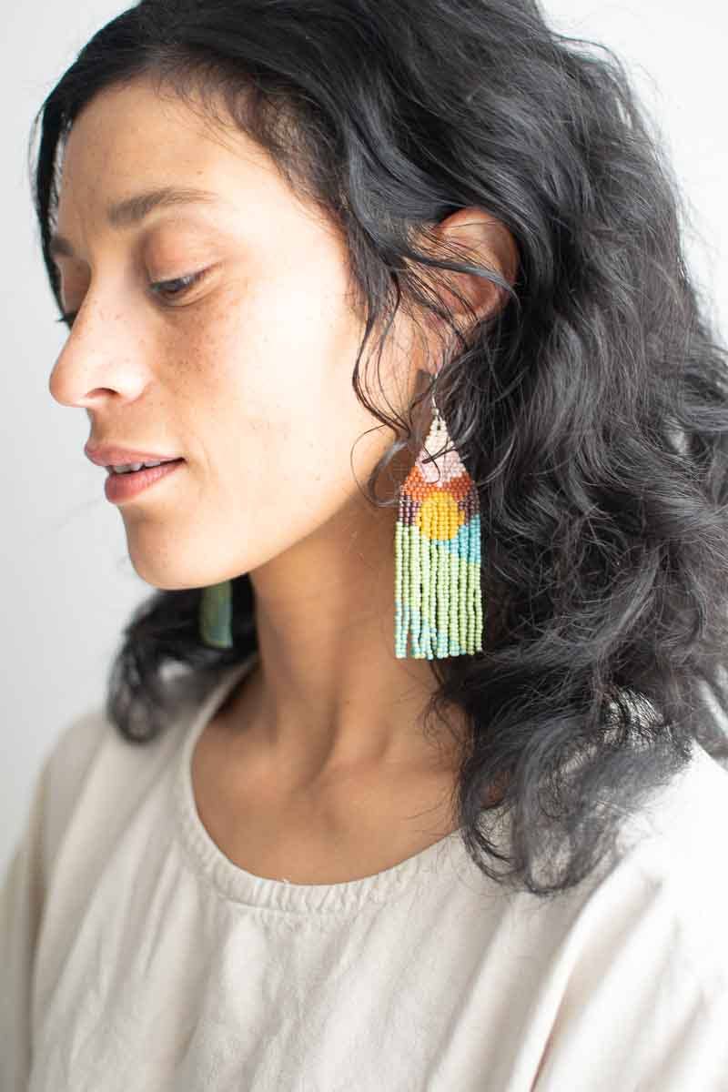 Beaded Fringe Earrings in Madrugada
