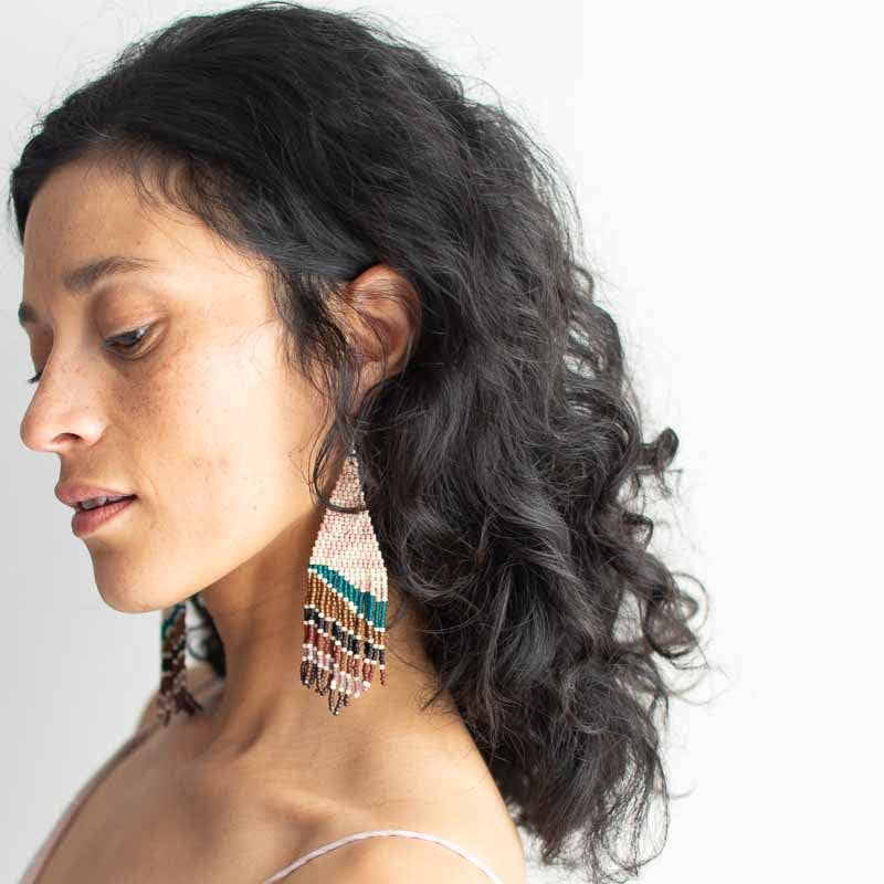 Beaded Fringe Earrings in Puesta del Sol