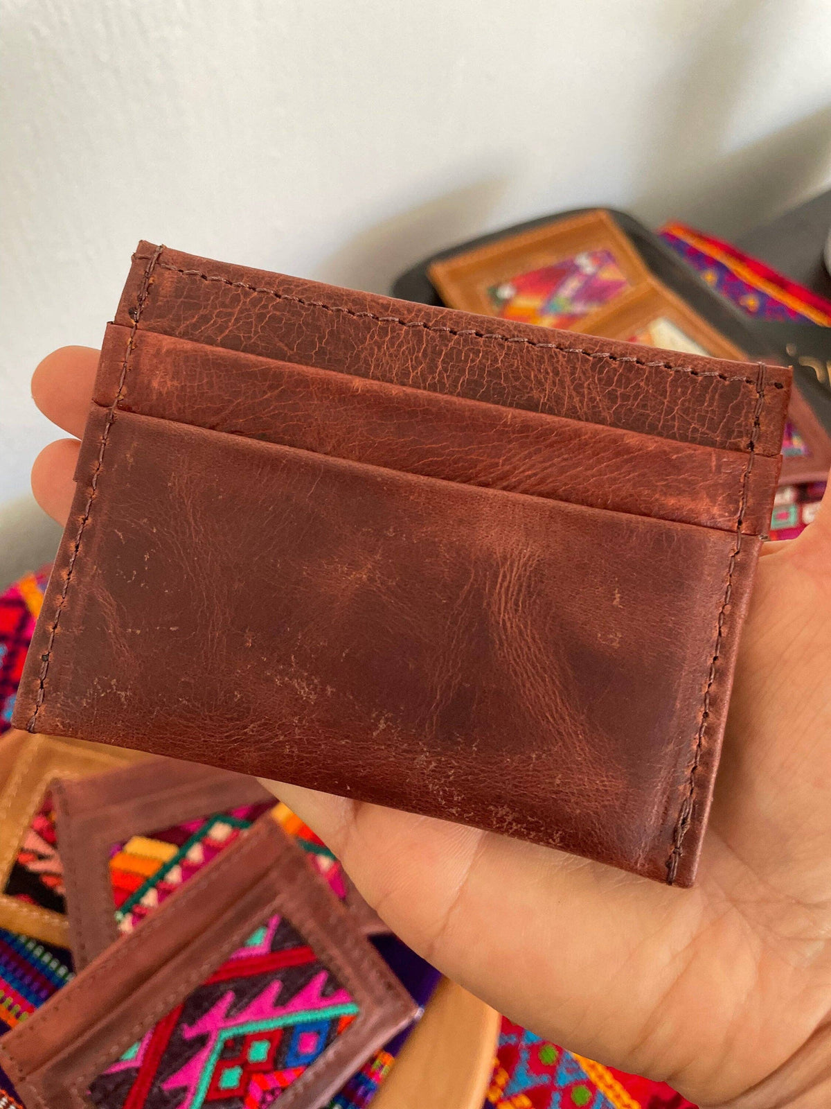 Leather/Huipil Card Holder
