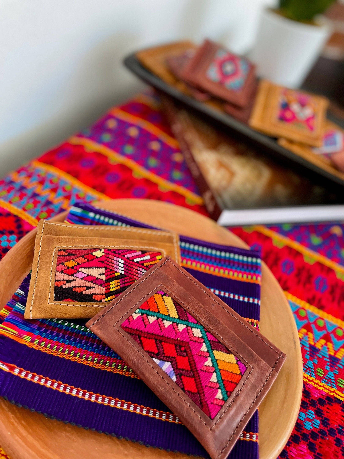 Leather/Huipil Card Holder