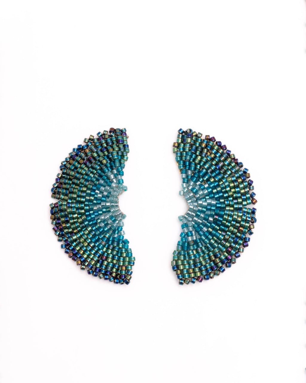 Beaded Handwoven Ginkgo Leaf Stud Earrings (Green)