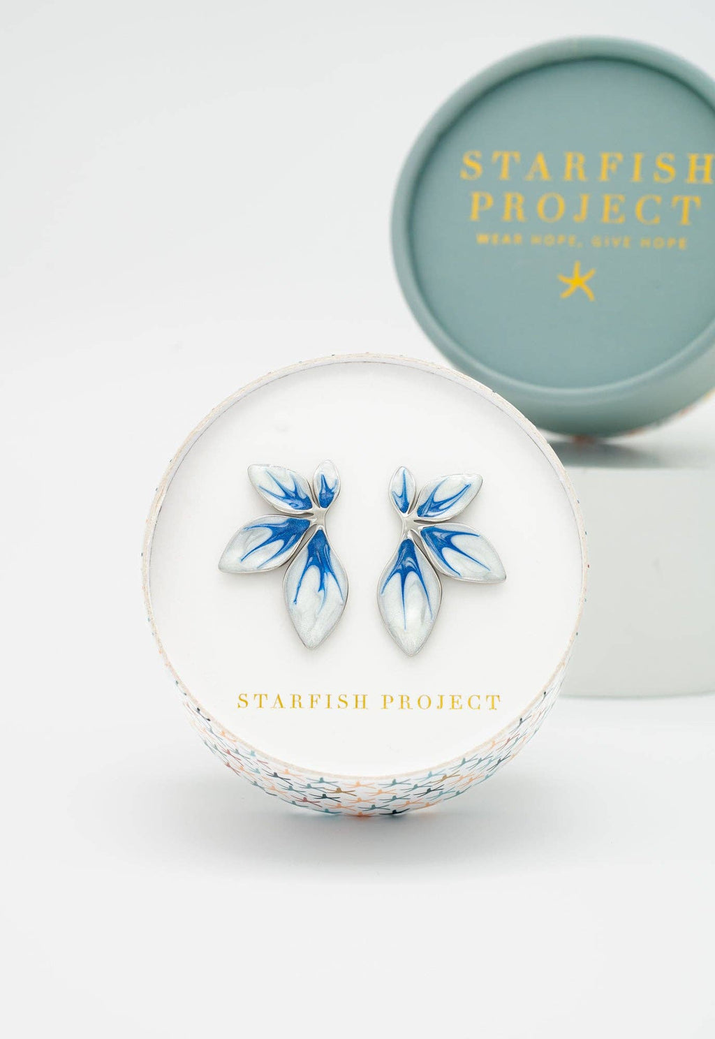 Flourish Blue & Silver Leaf Earrings