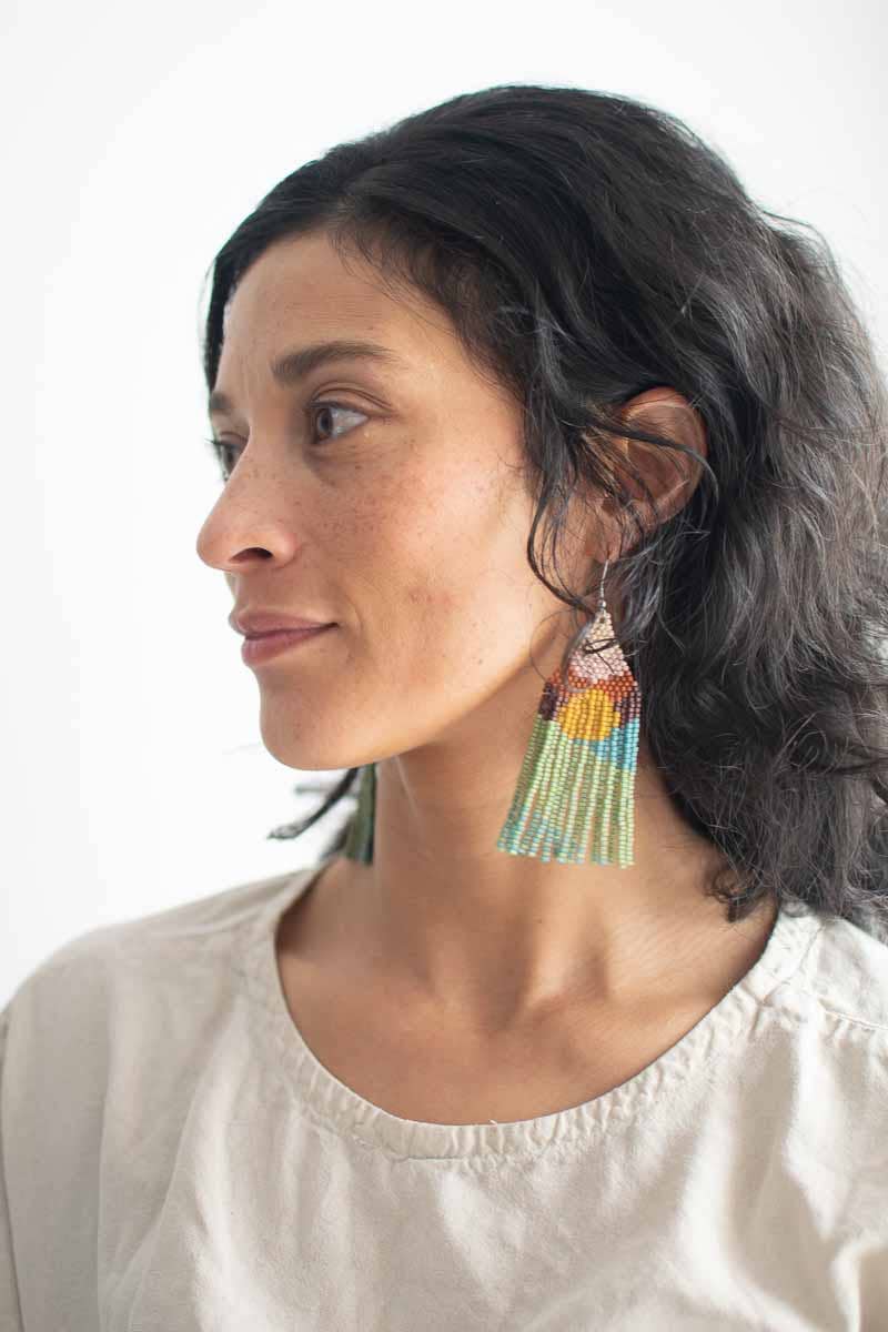 Beaded Fringe Earrings in Madrugada
