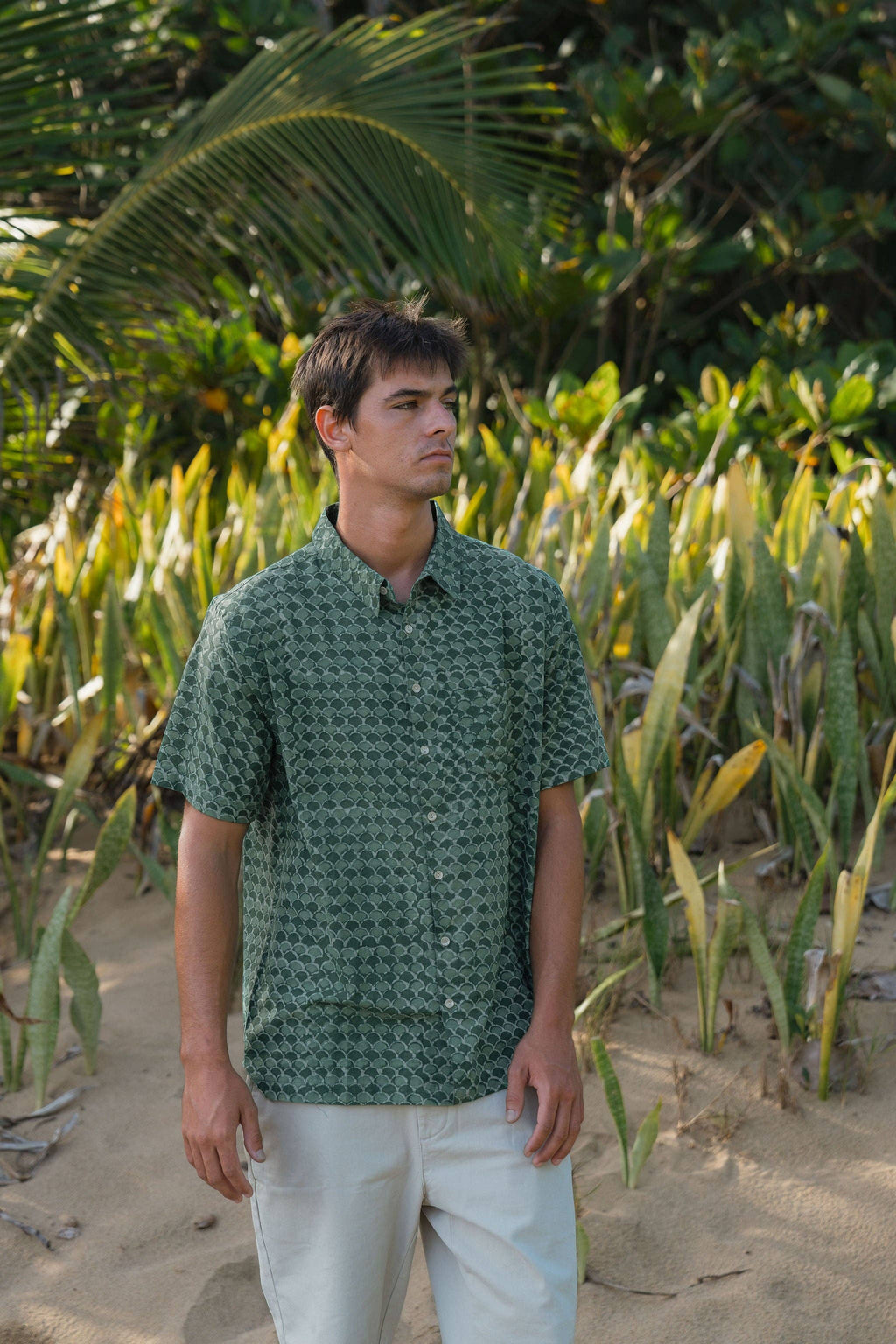 Men’s Organic Cotton Short Sleeve Button-Down | Deep Sage Scale