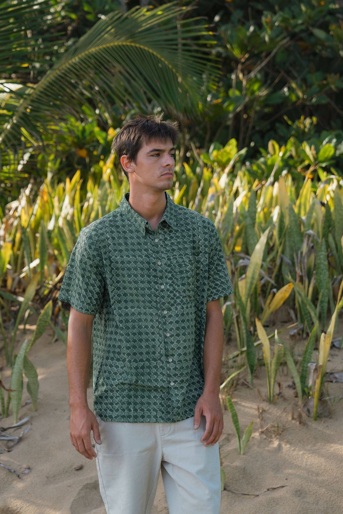 Men’s Organic Cotton Short Sleeve Button-Down | Deep Sage Scale