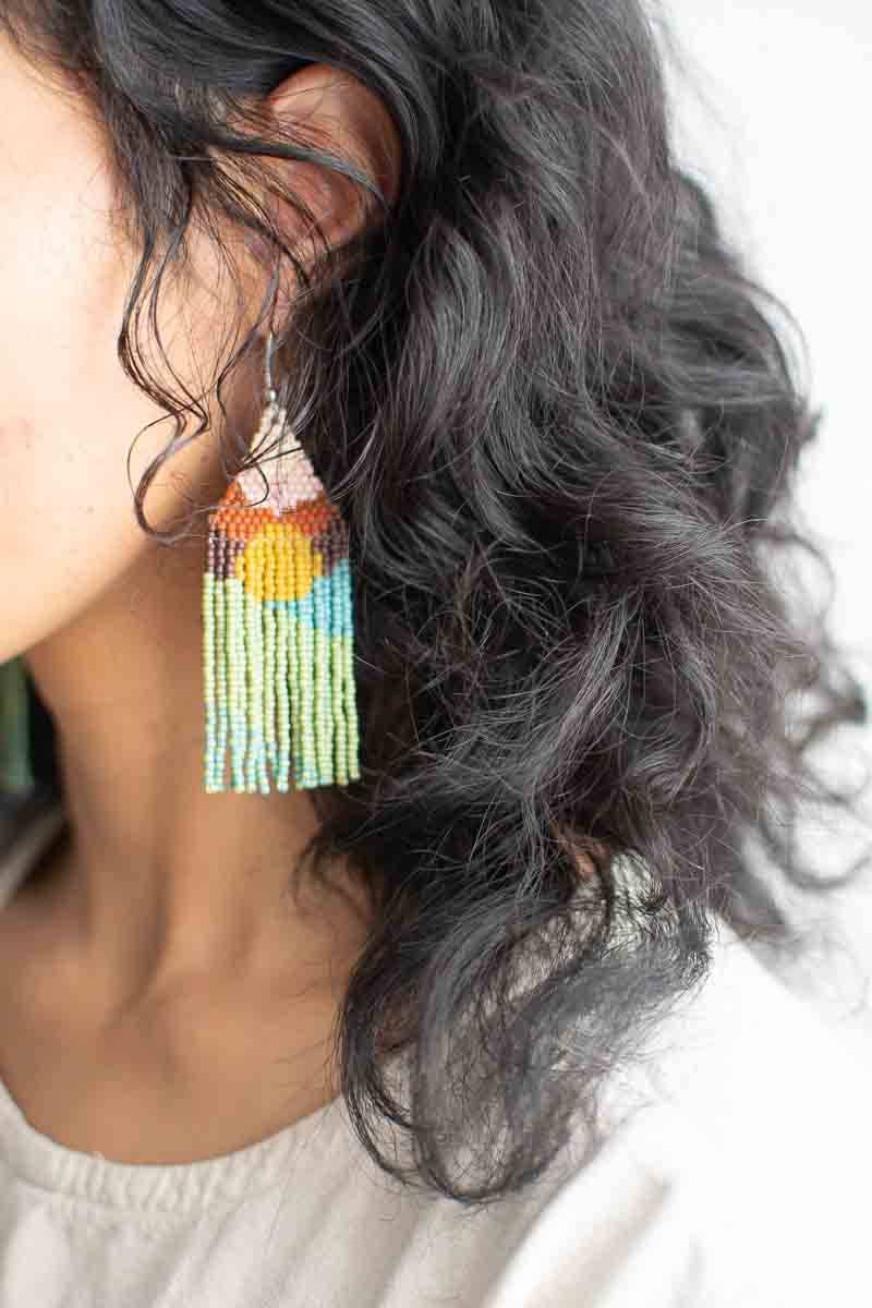 Beaded Fringe Earrings in Madrugada