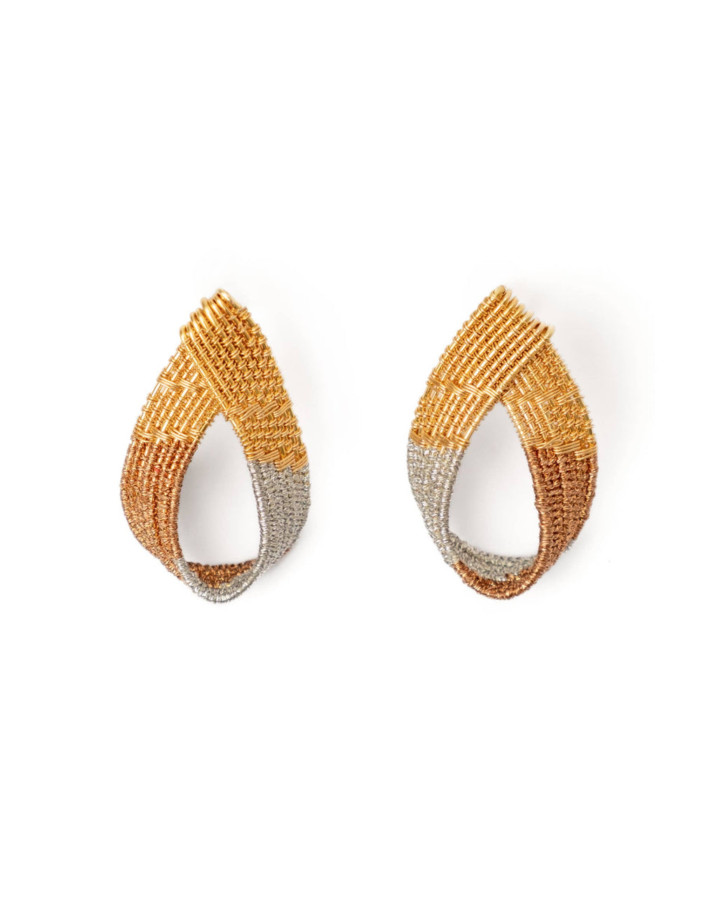 Handwoven Twisted Wire Loop Earrings (Rose Gold/Silver)