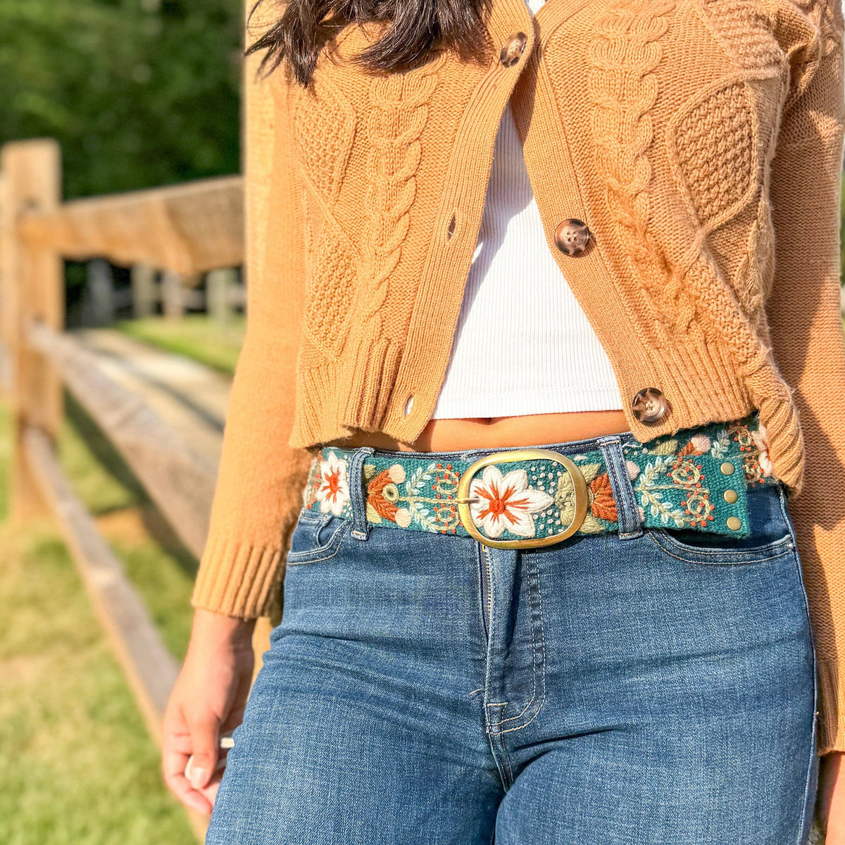 Cardamom Verde Hand Embroidered Belt