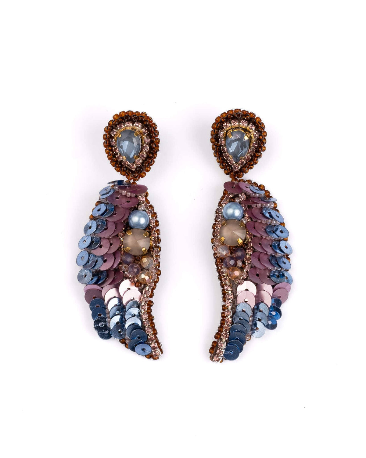 Embroidered Ala Drop Earrings (Sky Blue/Wine)