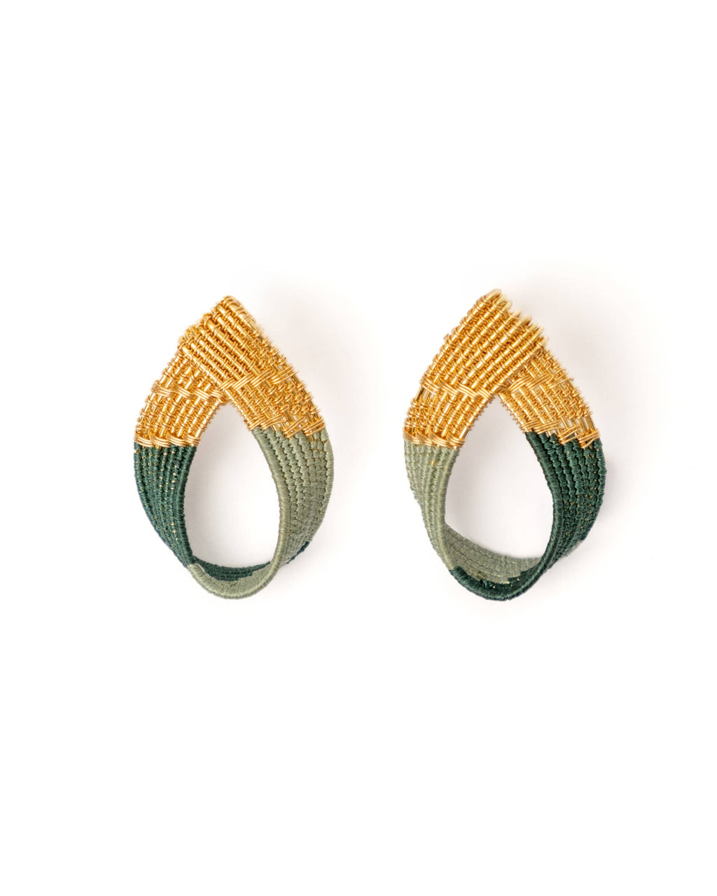 Handwoven Twisted Wire Loop Earrings (Forest/Mint)