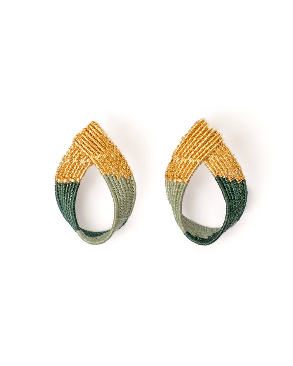 Handwoven Twisted Wire Loop Earrings (Forest/Mint)