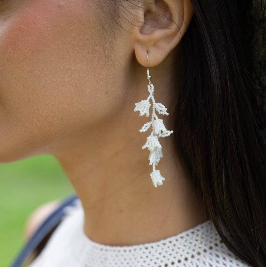 Angel’s Breath – Native White Beaded Earrings of Pure Grace